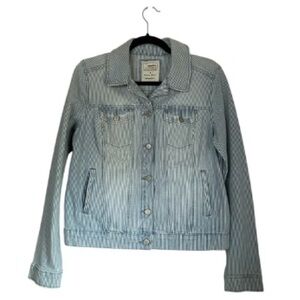 Stylish Light Blue Striped Jean Jacket